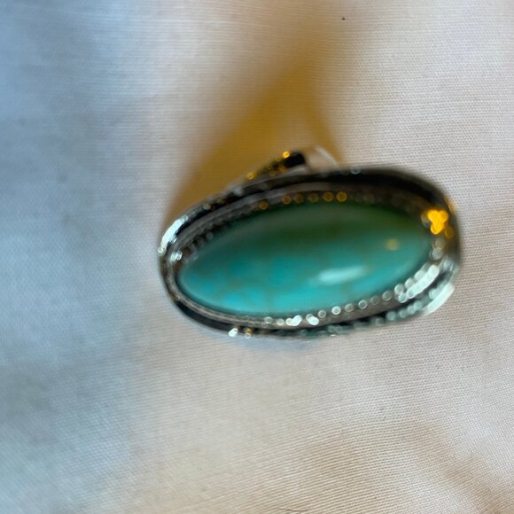 Sterling Silver Ring with Tinted Turquoise Stone Size 7 For Women - Picture 2 of 7